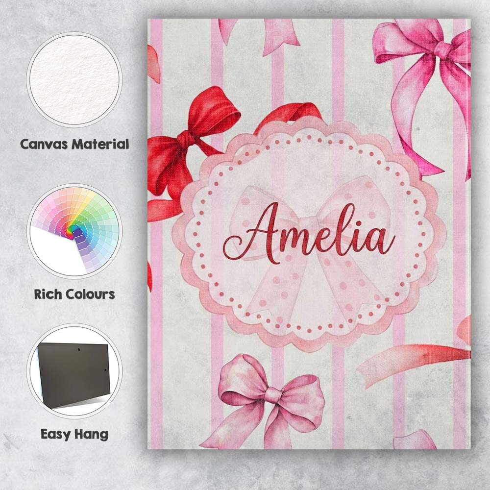 Personalised Name Watercolor Ribbon Bow Custom Modern Room Accent Elegant Feature Canvas Wall Art Print Decor Picture Ready to Hang