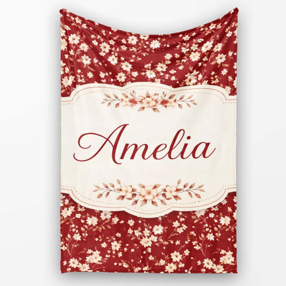 Red Small Floral Seamless Pattern Perfect Gift for Her Lovely Personalised Custom Name Super Soft Fleece Blanket Bed Sofa Throw
