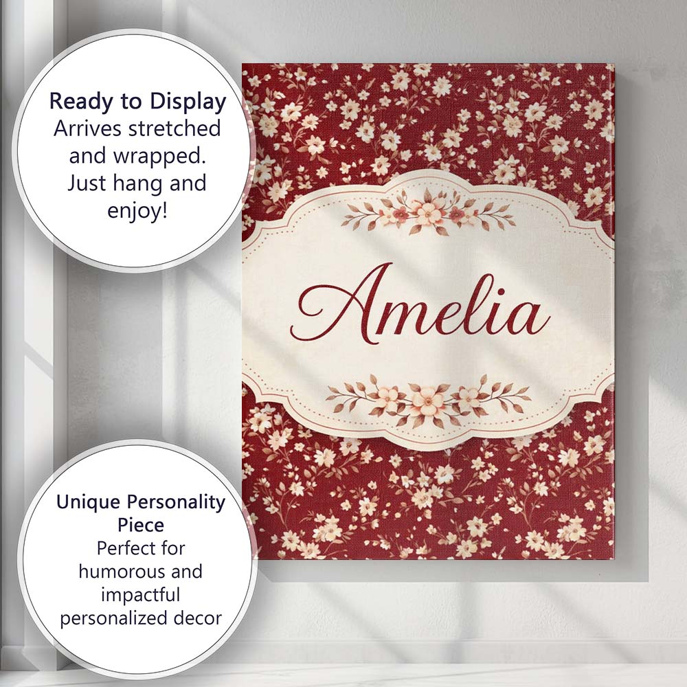 Personalised Name Red Small Floral Seamless Pattern Perfect Gift for Custom Home Canvas Wall Art Print Decor Picture Ready to Hang