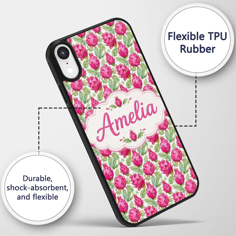 Watercolor Dragon Fruit Tropical Seamless Pattern Custom Name Protective Phone Case Mobile Cover Durable Everyday Smartphone Shock Resistant