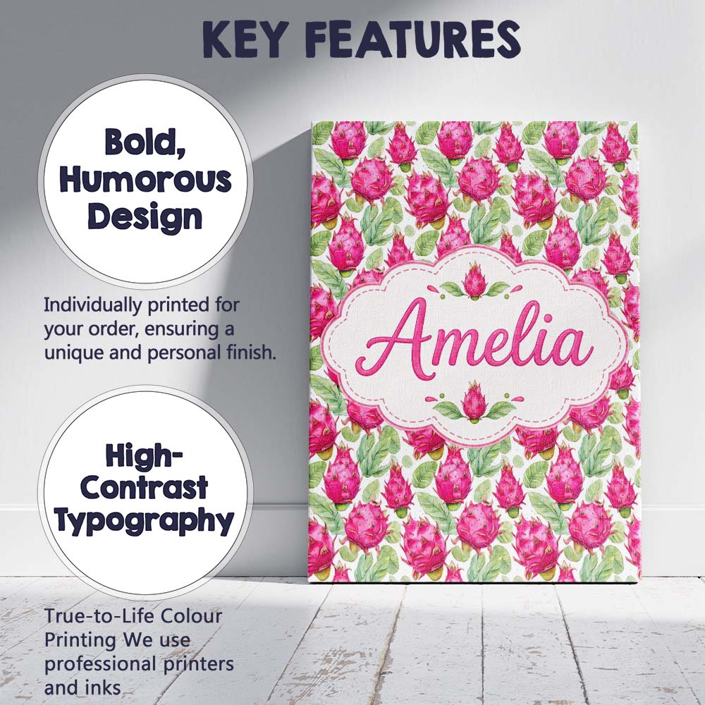 Personalised Name Watercolor Dragon Fruit Custom Unique Gift Idea Elegant Feature Canvas Wall Art Print Decor Picture Ready to Hang