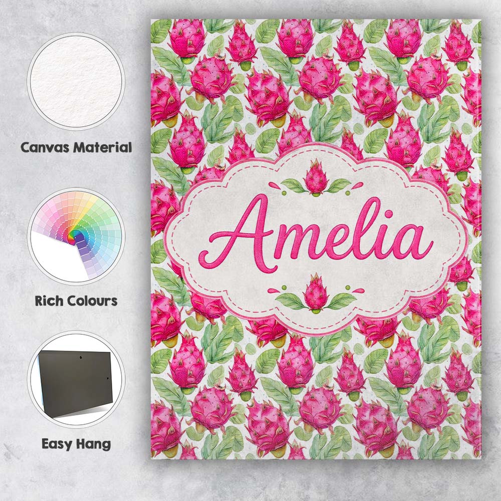 Personalised Name Watercolor Dragon Fruit Custom Unique Gift Idea Elegant Feature Canvas Wall Art Print Decor Picture Ready to Hang
