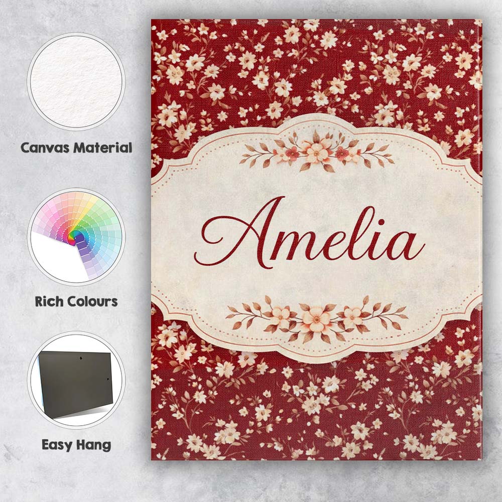 Personalised Name Red Small Floral Seamless Pattern Perfect Gift for Custom Home Canvas Wall Art Print Decor Picture Ready to Hang