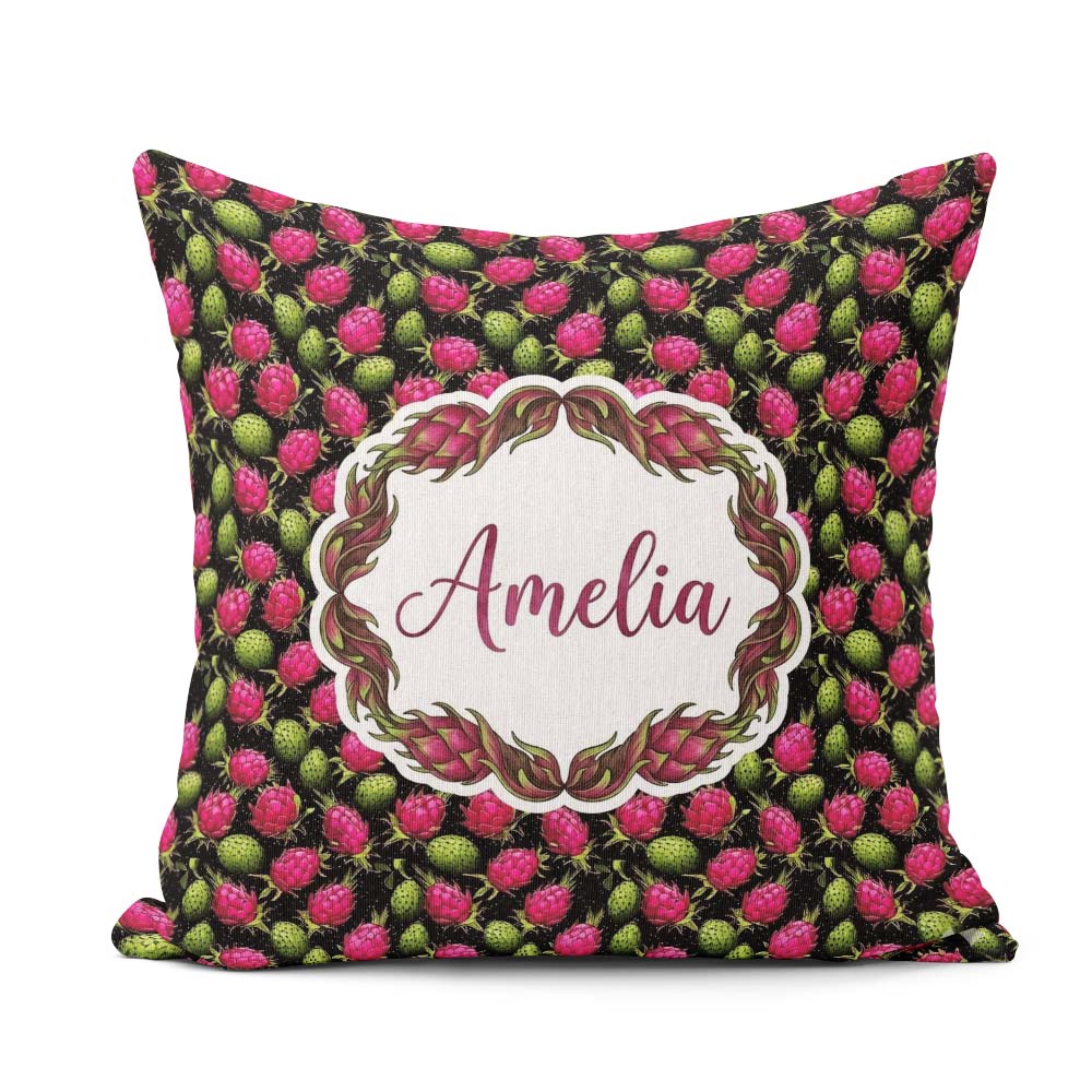 Custom Name Dragon Fruit and Cactus Fruit Pattern on Background Square Filled Cushion Throw Pillow Sofa Bed Home Decor Zip Washable UK Made