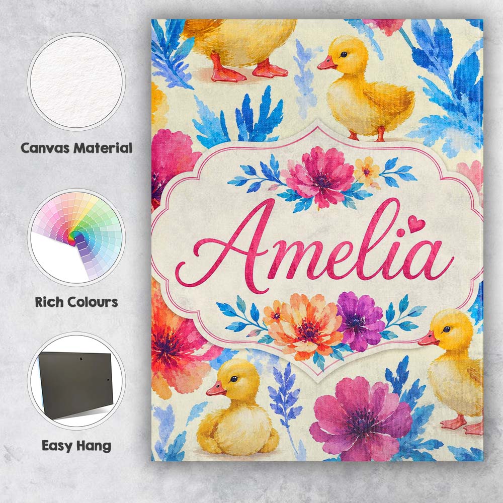 Personalised Name Watercolour Ducklings Custom Modern Room Accent Elegant Feature Canvas Wall Art Print Decor Picture Ready to Hang