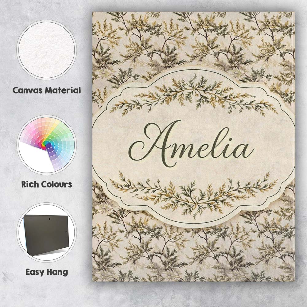 Personalised Name Pine Branch Pattern on Custom Unique Gift Idea Elegant Feature Canvas Wall Art Print Decor Picture Ready to Hang