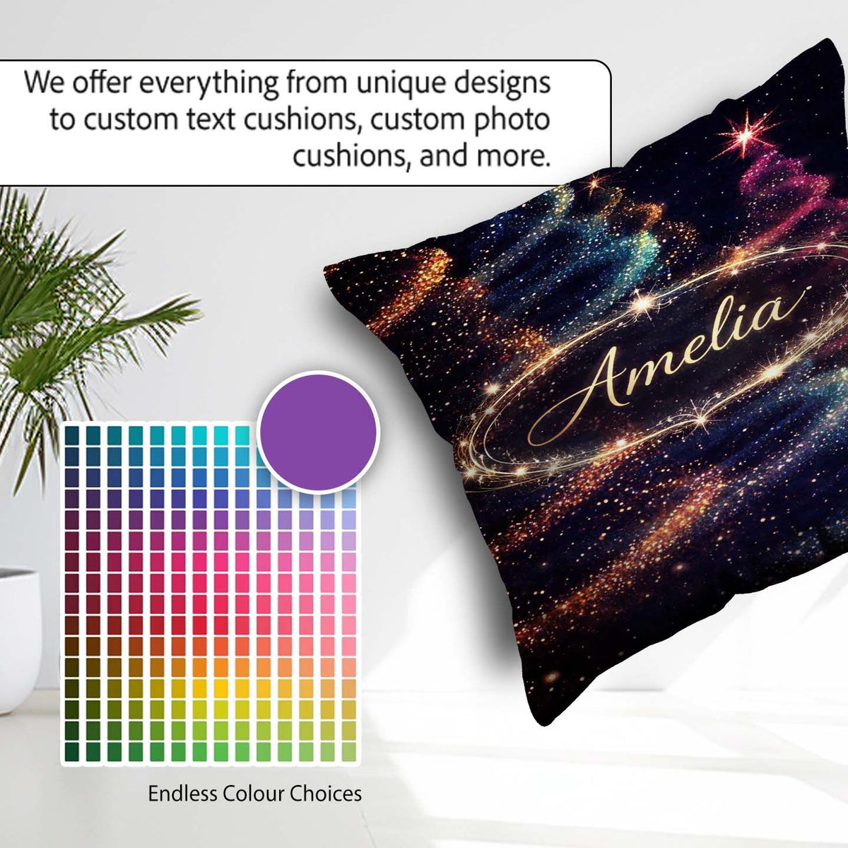 Custom Name Abstract Christmas Tree Lights Seamless Pattern Square Filled Cushion Throw Pillow Sofa Bed Home Decor Zip Washable UK Made
