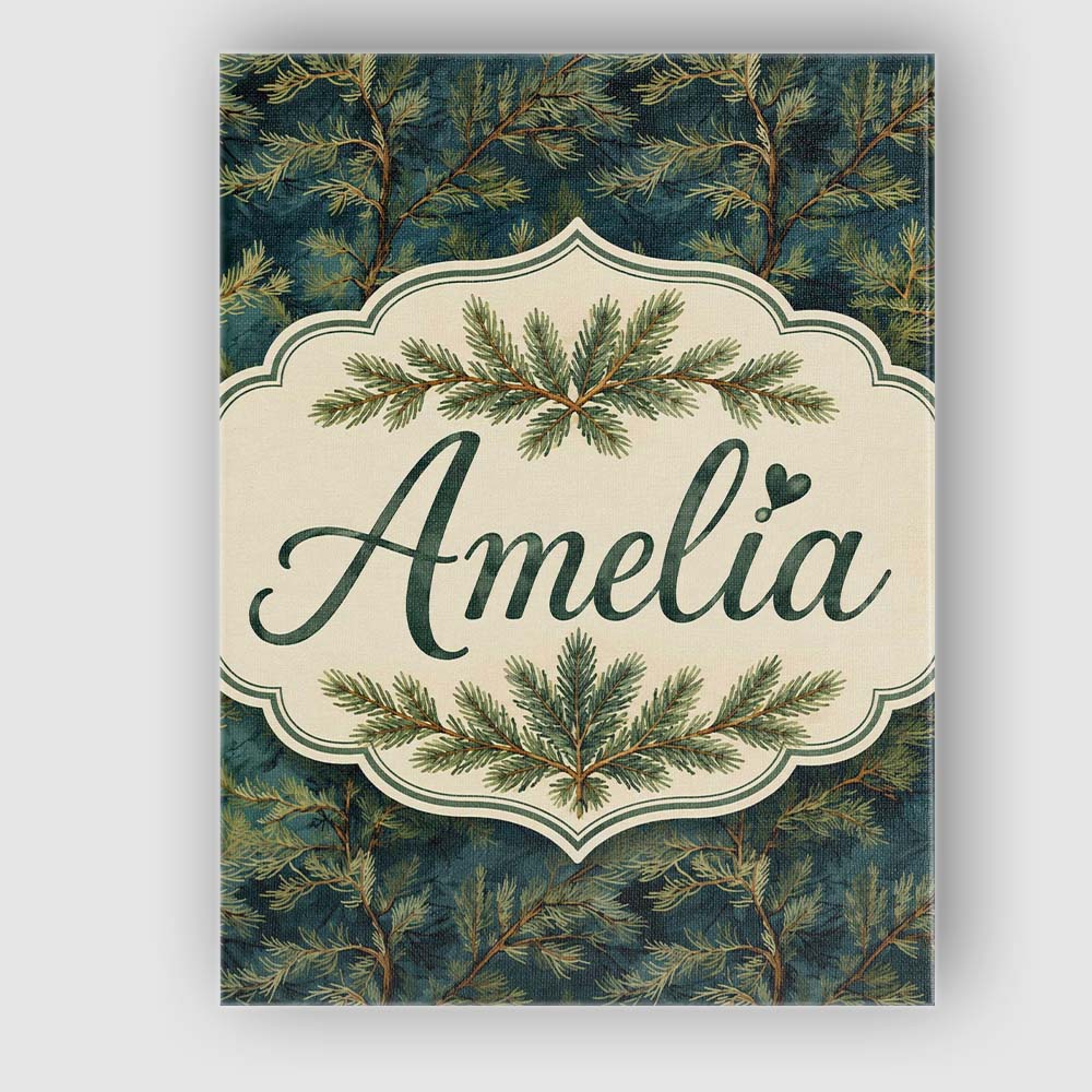 Personalised Name Dark Evergreen Pine Custom Modern Room Accent Creative Decorator Style Canvas Wall Art Print Decor Picture Ready to Hang