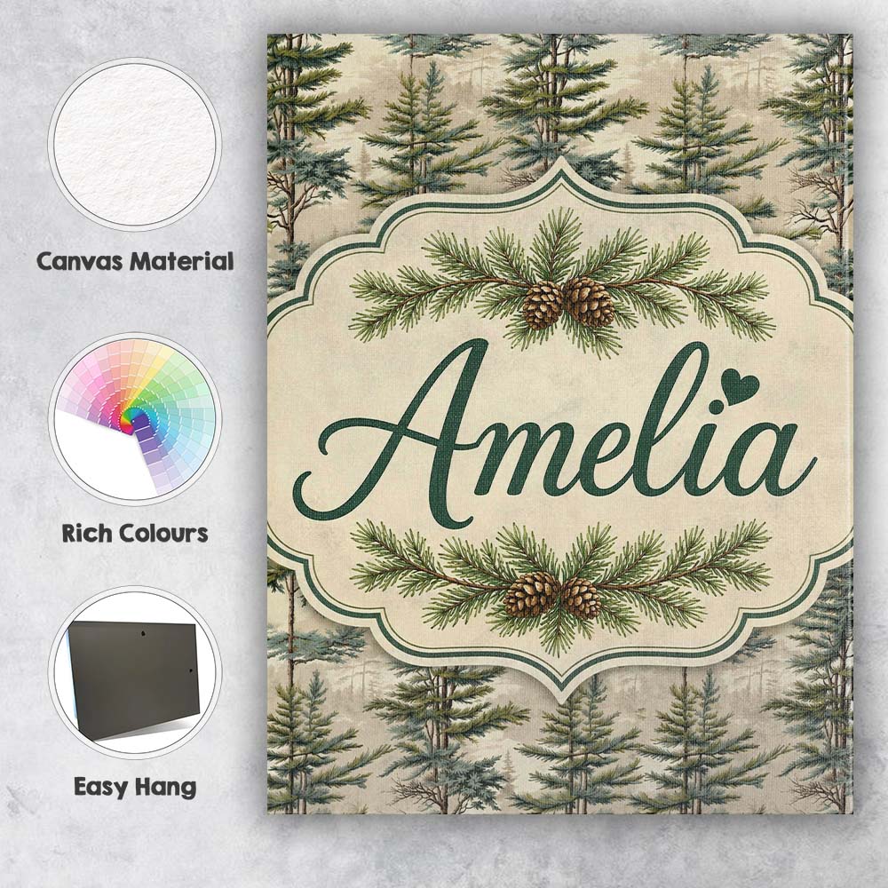 Personalised Name Pine Branch with White Custom Unique Gift Idea Elegant Feature Canvas Wall Art Print Decor Picture Ready to Hang