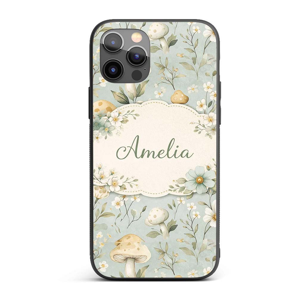 Mushroom Botanical Seamless Decorative Design Custom Name Protective Phone Case Mobile Cover Durable Everyday Smartphone Shock Resistant