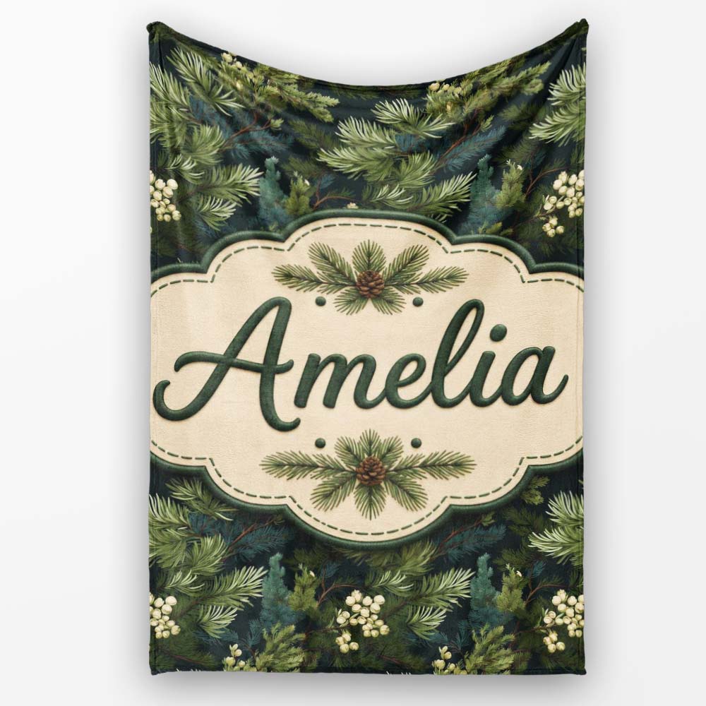 Small Pine Tree Repeat Pattern on Neutral Background Lovely Personalised Custom Name Super Soft Fleece Blanket Bed Sofa Throw
