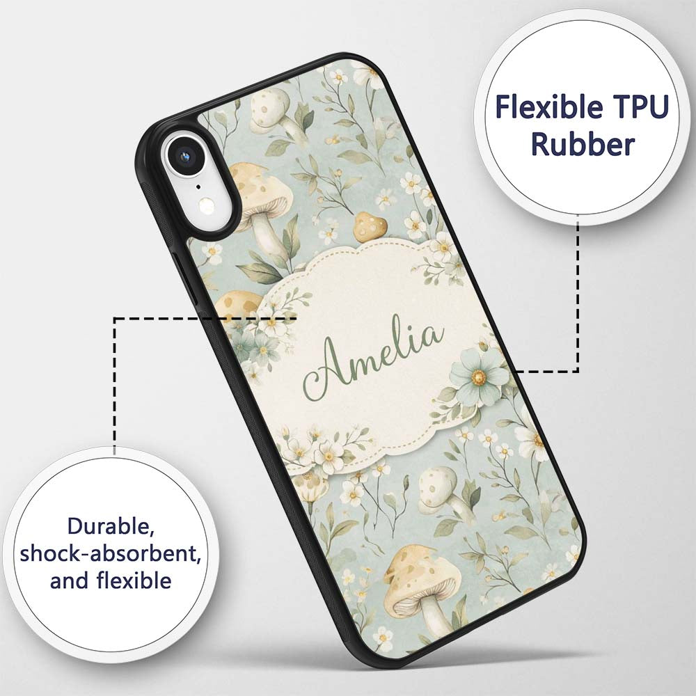 Mushroom Botanical Seamless Decorative Design Custom Name Protective Phone Case Mobile Cover Durable Everyday Smartphone Shock Resistant