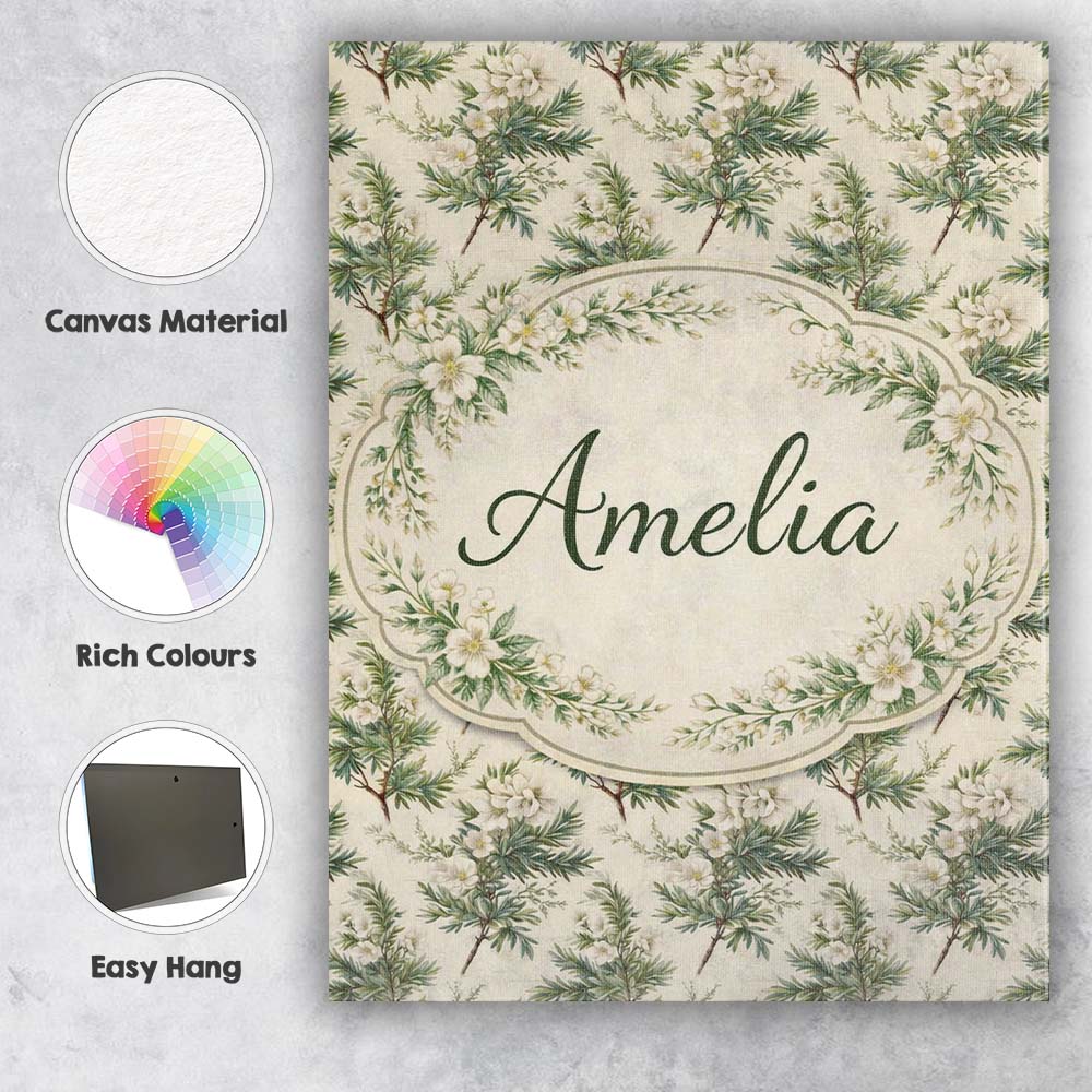 Personalised Name Pine Branch Pattern with Custom Unique Gift Idea Elegant Feature Canvas Wall Art Print Decor Picture Ready to Hang