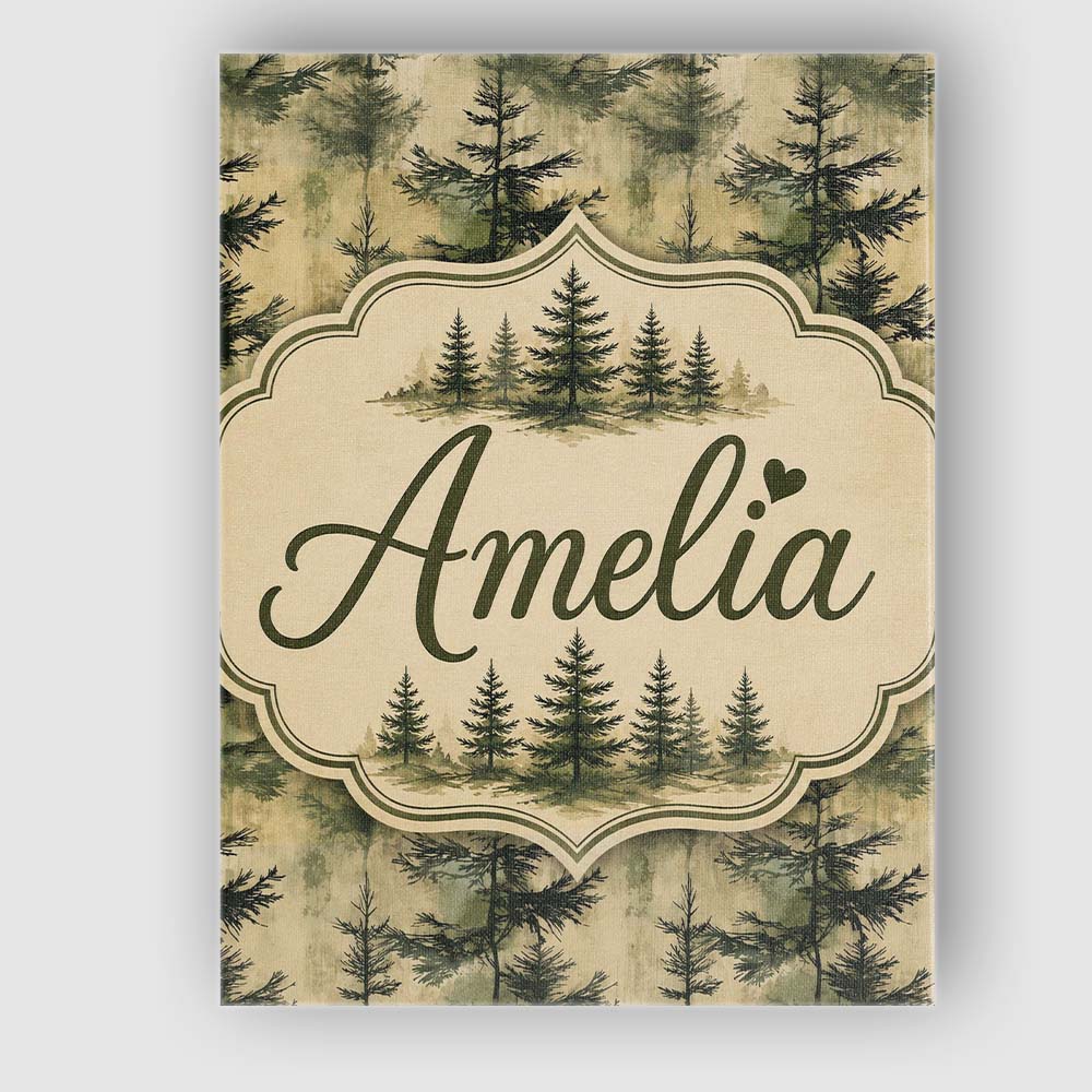 Personalised Name Watercolour Forest Pine Custom Unique Gift Idea Elegant Feature Canvas Wall Art Print Decor Picture Ready to Hang