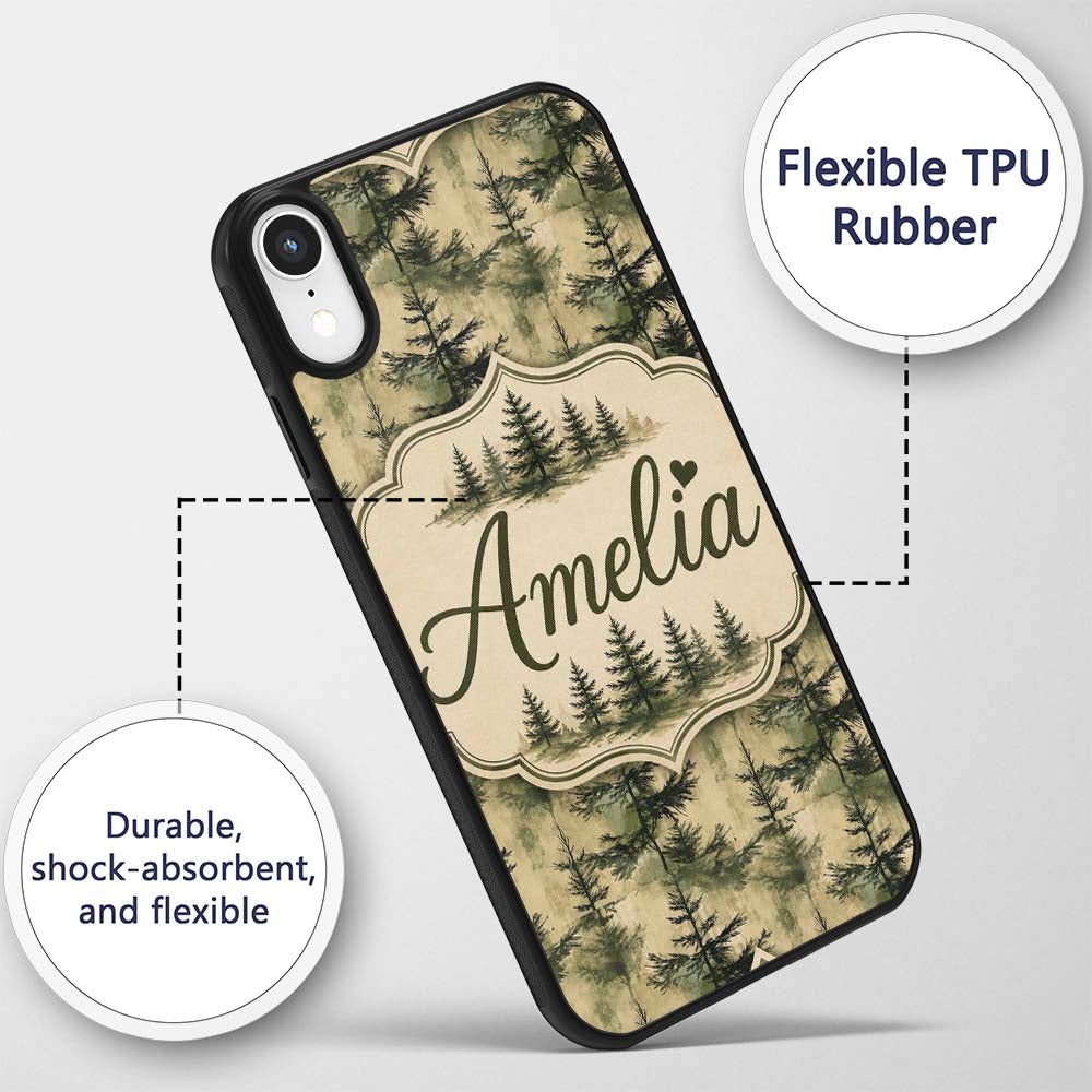 Watercolour Forest Pine Tree with Layered Green Custom Name Protective Phone Case Mobile Cover Durable Everyday Smartphone Shock Resistant