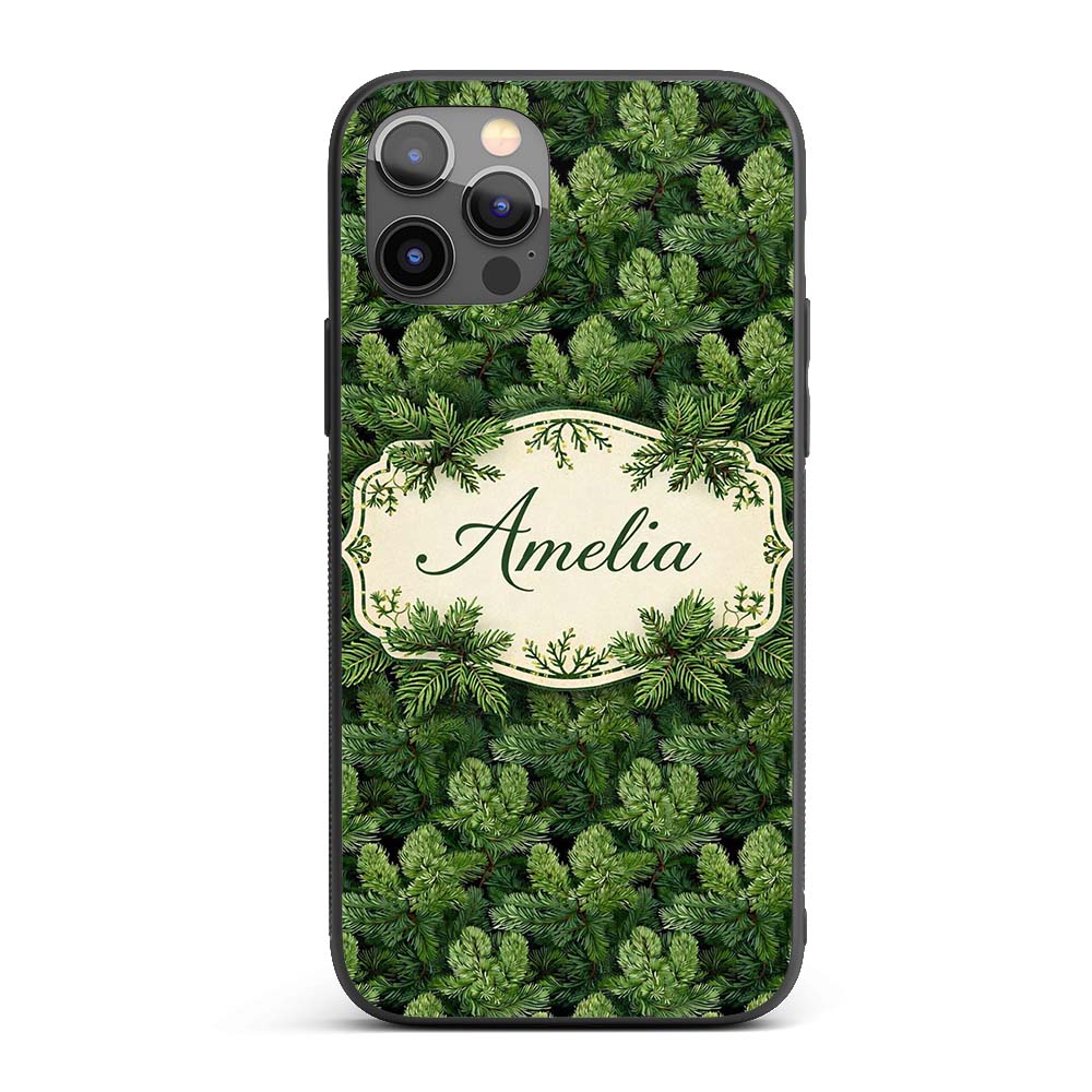 Lush Green Pine Needle with Detailed Evergreen Custom Name Protective Phone Case Mobile Cover Durable Everyday Smartphone Shock Resistant