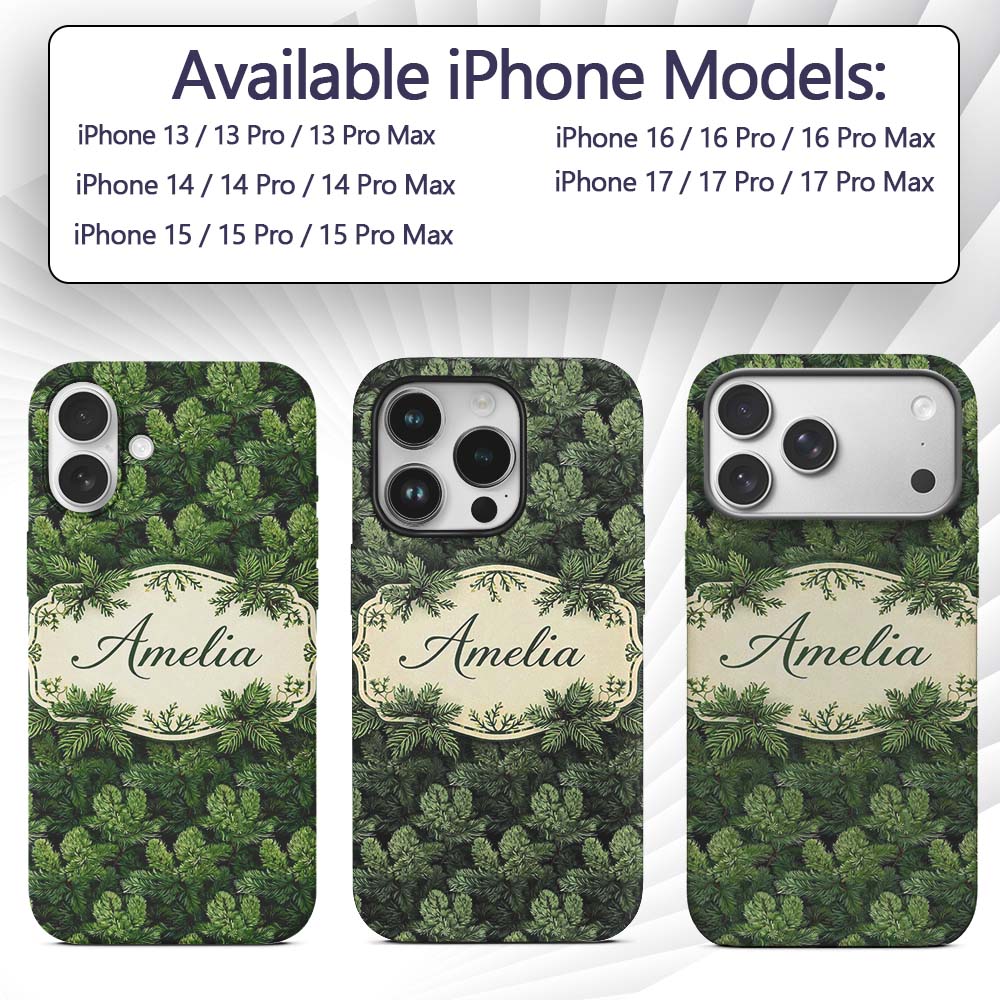 Lush Green Pine Needle with Detailed Evergreen Custom Name Protective Phone Case Mobile Cover Durable Everyday Smartphone Shock Resistant
