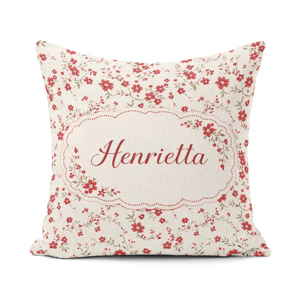 Custom Name Red Floral Cream Background Seamless Pattern Coffee Square Filled Cushion Throw Pillow Sofa Bed Home Decor Zip Washable UK Made