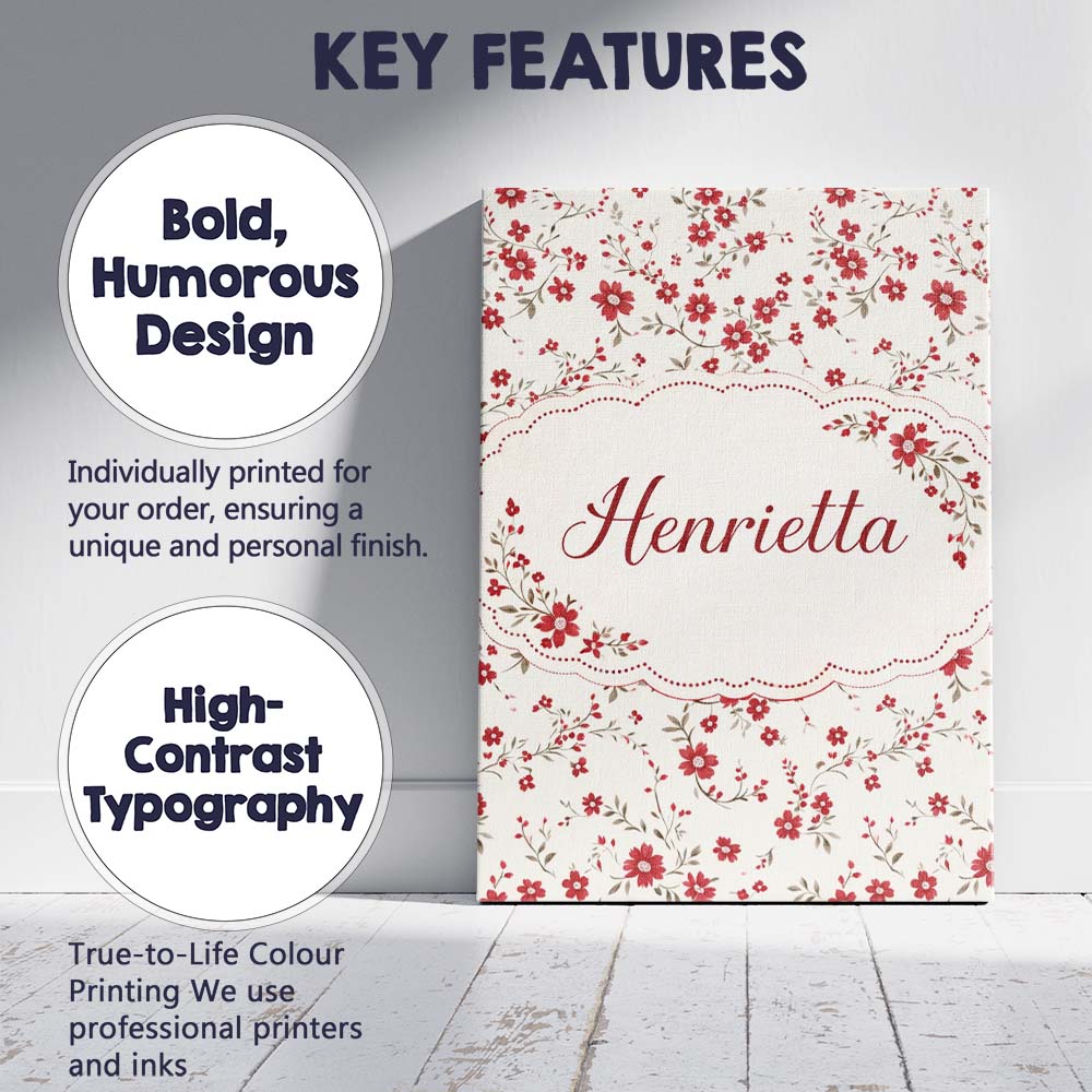 Personalised Name Red Floral Cream Background Seamless Pattern Custom Modern Room Accent Canvas Wall Art Print Decor Picture Ready to Hang