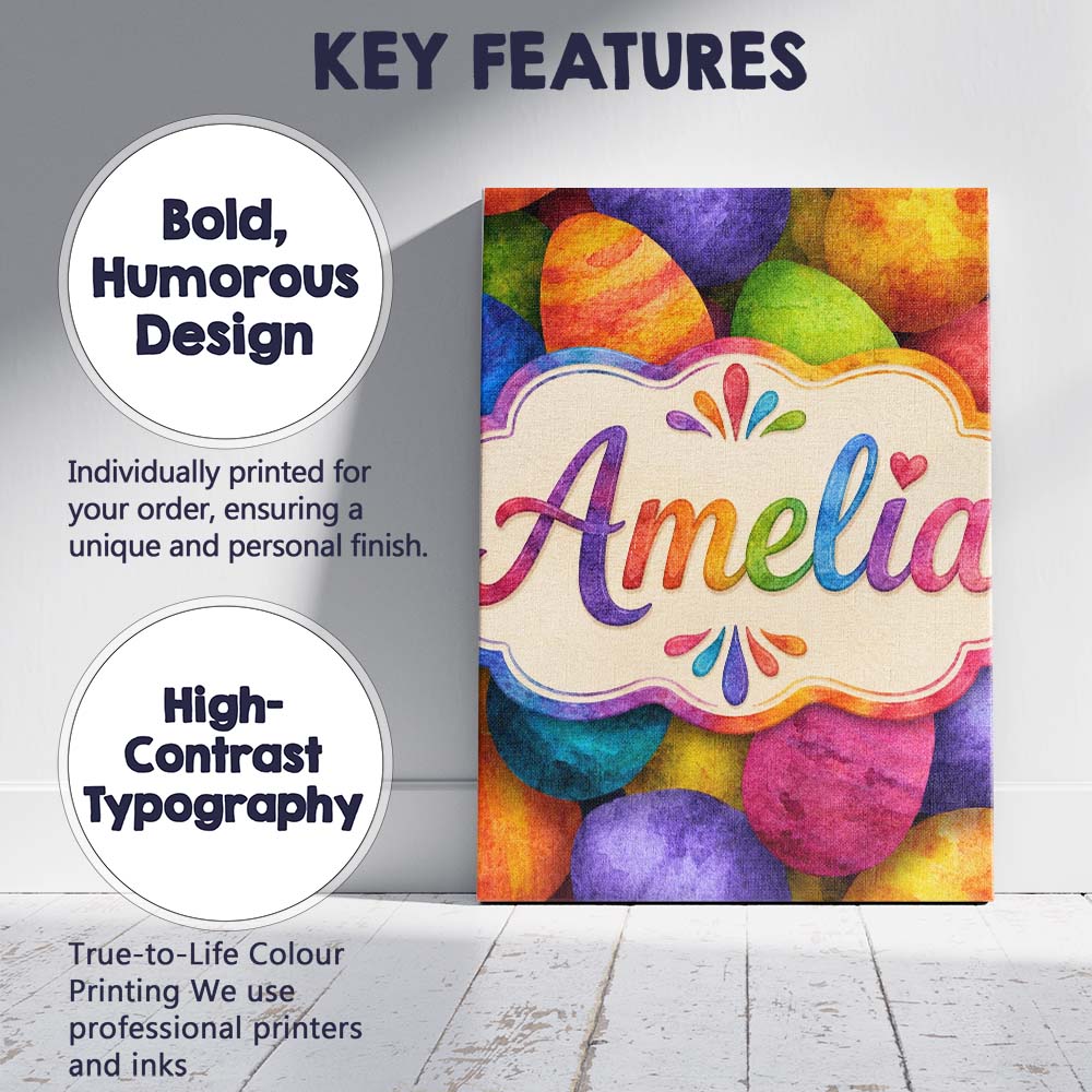Personalised Name Bright Watercolour Easter Custom Bespoke Interior Contemporary Canvas Wall Art Print Decor Picture Ready to Hang
