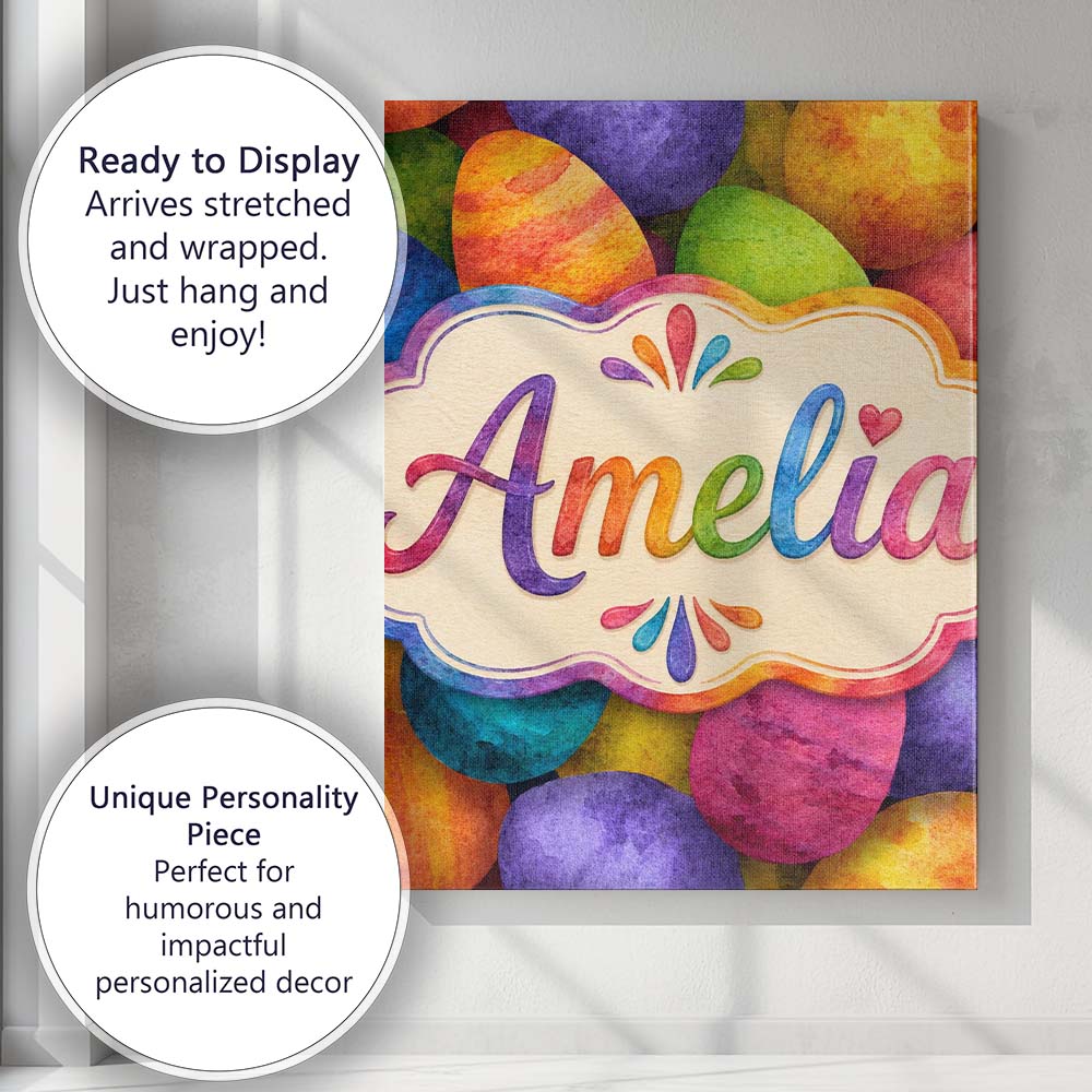 Personalised Name Bright Watercolour Easter Custom Bespoke Interior Contemporary Canvas Wall Art Print Decor Picture Ready to Hang