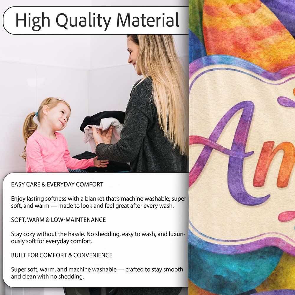 Bright Watercolour Easter Egg Pattern in Vibrant Multicolour Tones Personalised Custom Name Super Soft Fleece Blanket Bed Sofa Throw