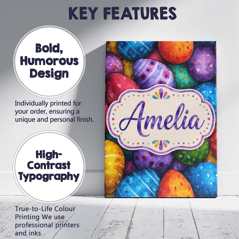 Personalised Name Hand Painted Easter Egg Custom Unique Gift Idea Elegant Feature Canvas Wall Art Print Decor Picture Ready to Hang