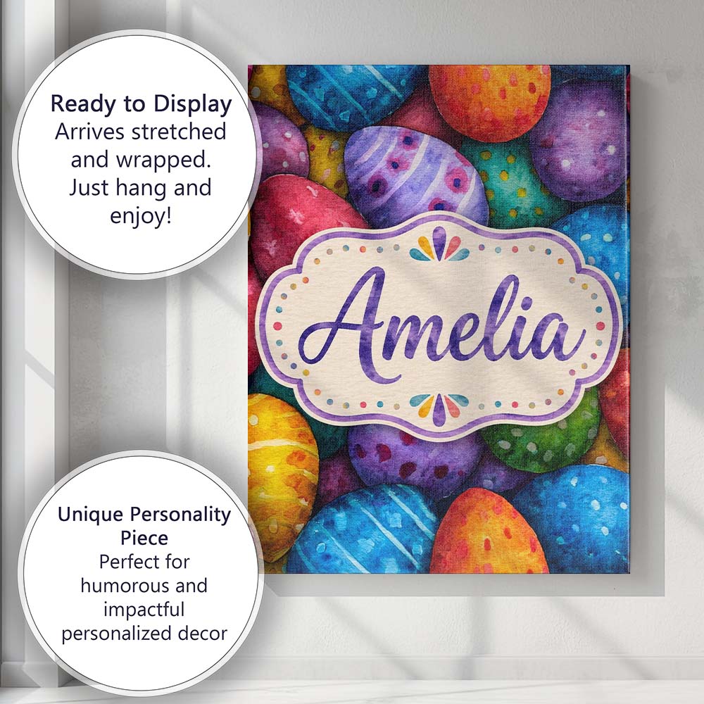 Personalised Name Hand Painted Easter Egg Custom Unique Gift Idea Elegant Feature Canvas Wall Art Print Decor Picture Ready to Hang