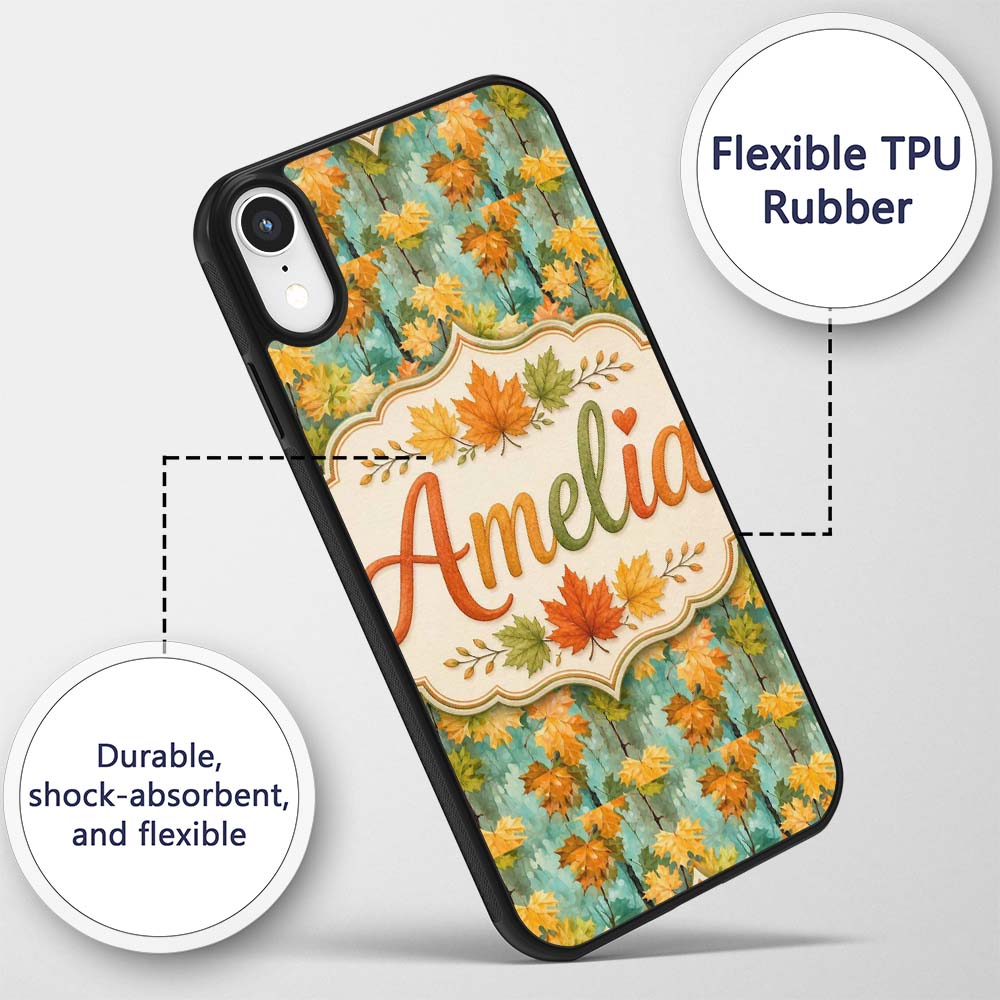Watercolour Golden Maple Leaves on Teal Painterly Custom Name Protective Phone Case Mobile Cover Durable Everyday Smartphone Shock Resistant
