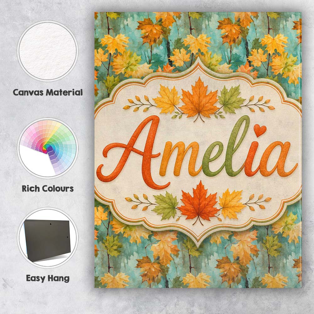 Personalised Name Watercolour Golden Maple Custom Unique Gift Idea Elegant Feature Canvas Wall Art Print Decor Picture Ready to Hang