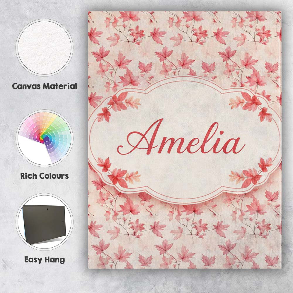 Personalised Name Blush Pink Maple Leaf Custom Modern Room Accent Elegant Feature Canvas Wall Art Print Decor Picture Ready to Hang