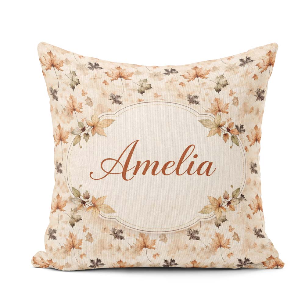 Custom Name Style Autumn in Muted Brown and Taupe Tones on Cream Square Filled Cushion Throw Pillow Sofa Bed Home Decor Zip Washable UK Made