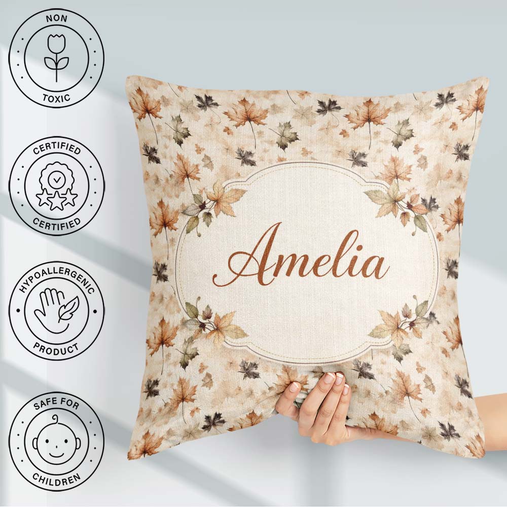 Custom Name Style Autumn in Muted Brown and Taupe Tones on Cream Square Filled Cushion Throw Pillow Sofa Bed Home Decor Zip Washable UK Made