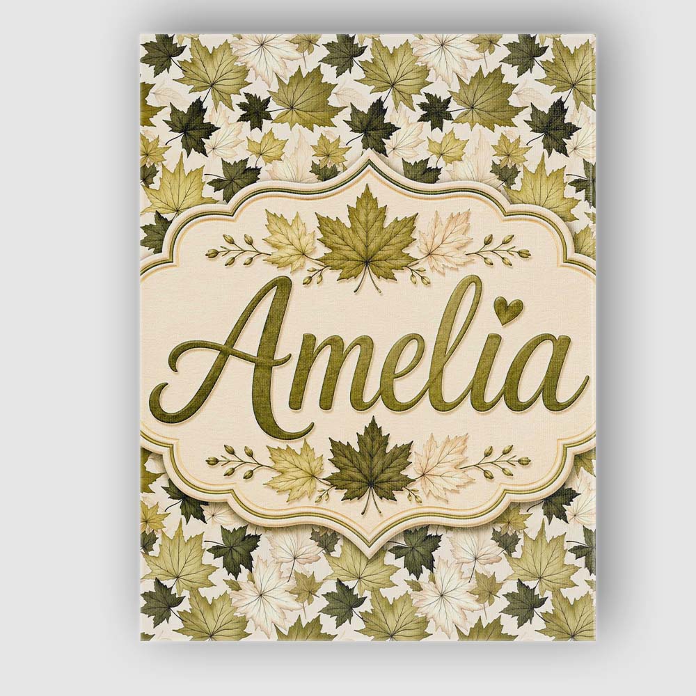Personalised Name Green and Cream Maple Custom Modern Room Accent Elegant Feature Canvas Wall Art Print Decor Picture Ready to Hang