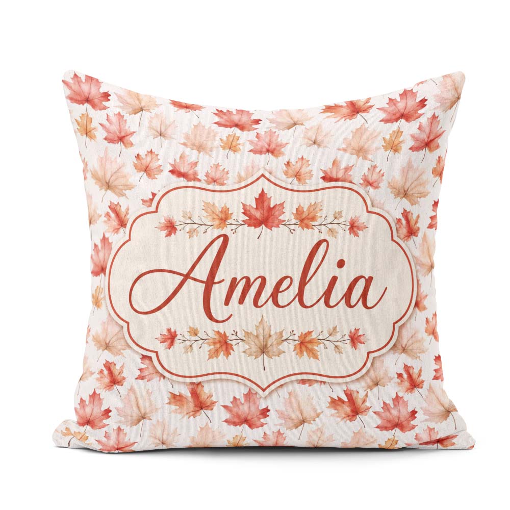 Custom Name Rich Autumn Leaves in Deep and Dark Green with Berry Square Filled Cushion Throw Pillow Sofa Bed Home Decor Zip Washable UK Made