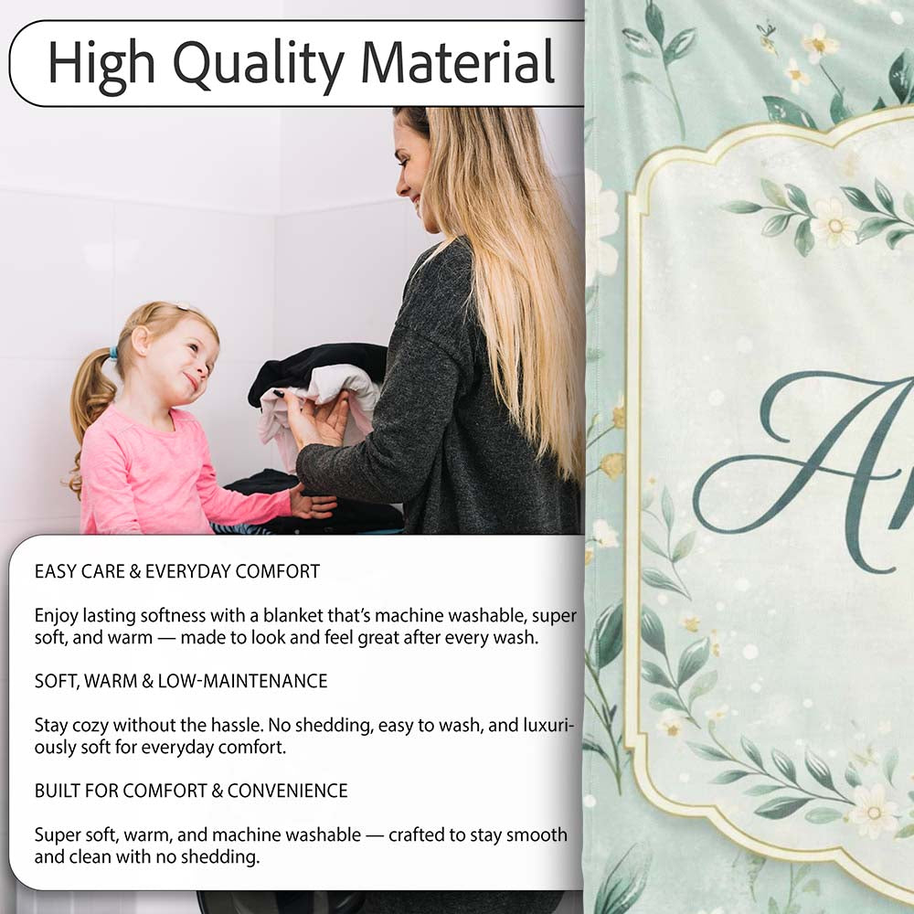Green Floral Moon Seamless Pattern Charming Decor Lovely Personalised Custom Name Super Soft Fleece Blanket Bed Sofa Throw