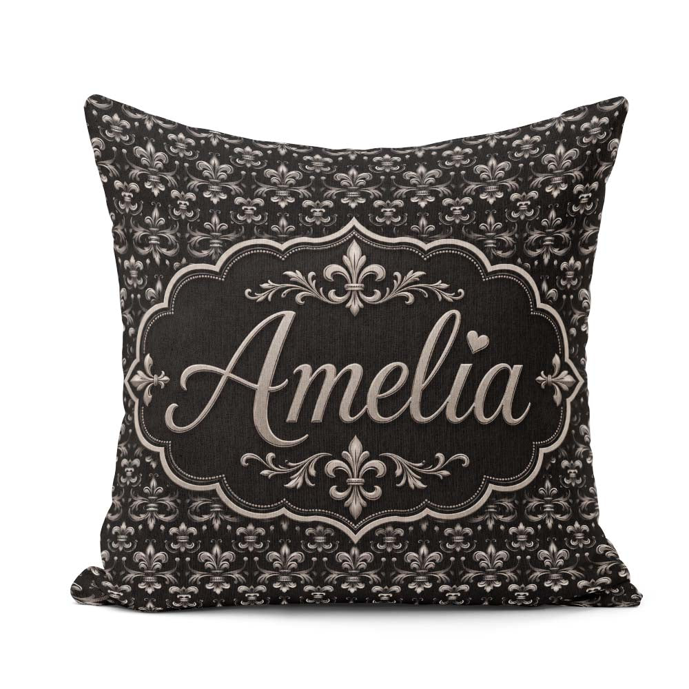 Custom Name Classic Aged Fleur de Lis in Beige Tones on Textured Square Filled Cushion Throw Pillow Sofa Bed Home Decor Zip Washable UK Made