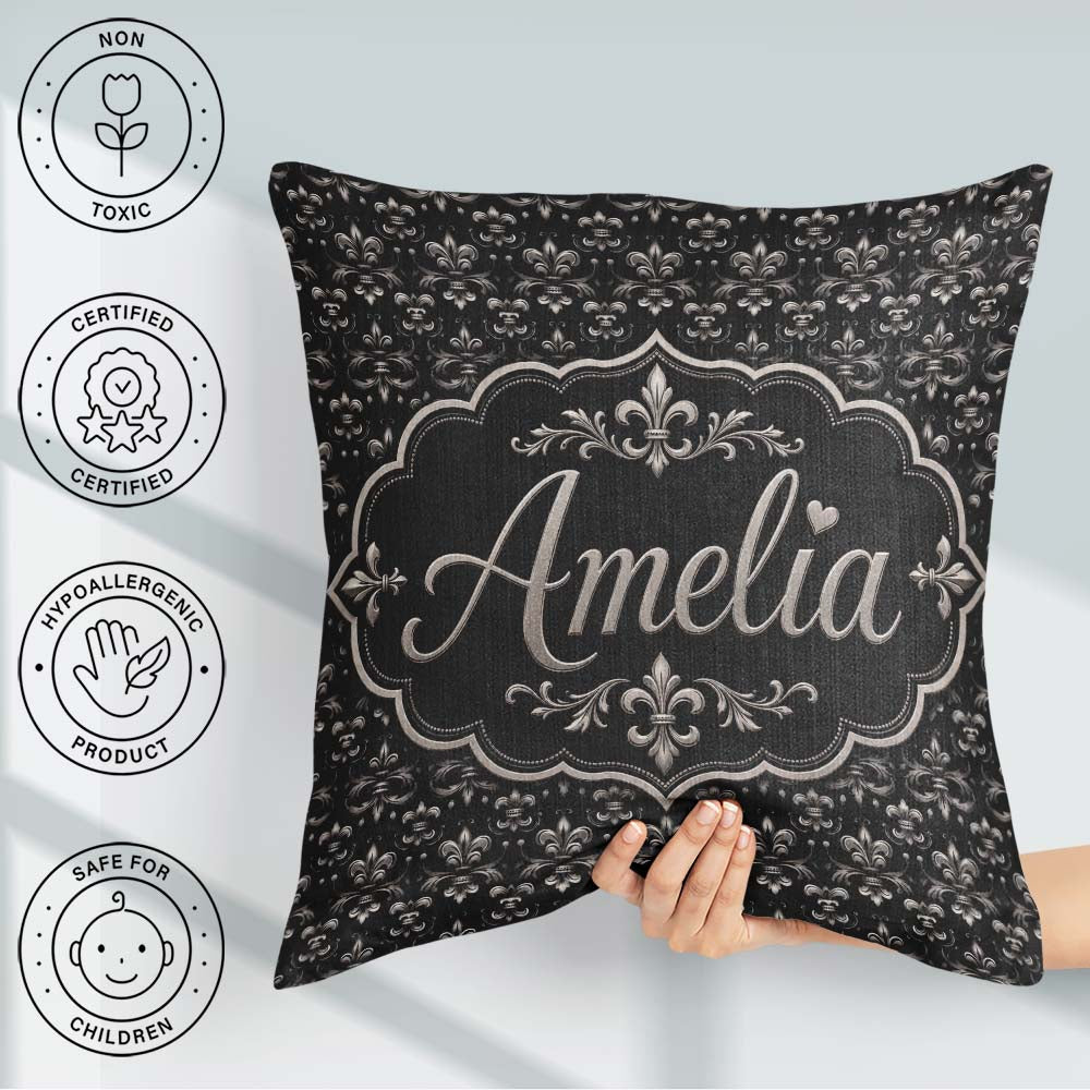 Custom Name Classic Aged Fleur de Lis in Beige Tones on Textured Square Filled Cushion Throw Pillow Sofa Bed Home Decor Zip Washable UK Made