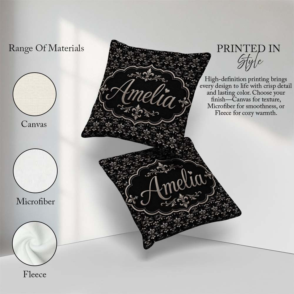 Custom Name Classic Aged Fleur de Lis in Beige Tones on Textured Square Filled Cushion Throw Pillow Sofa Bed Home Decor Zip Washable UK Made