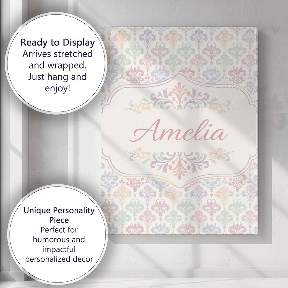 Personalised Name Pastel Multicolor Fleur Custom Unique Gift Idea Elegant Feature Canvas Wall Art Print Decor Picture Ready to Hang
