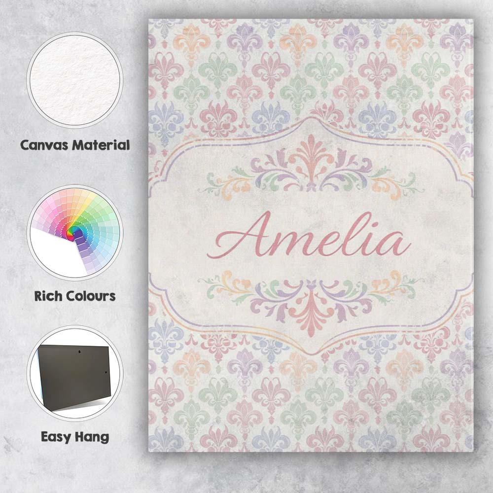Personalised Name Pastel Multicolor Fleur Custom Unique Gift Idea Elegant Feature Canvas Wall Art Print Decor Picture Ready to Hang