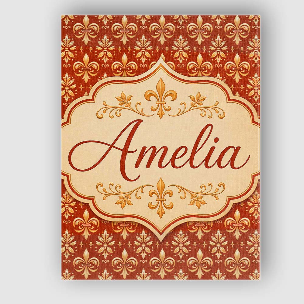 Personalised Name Elegant Gold Fleur de Lis Custom Bespoke Interior Contemporary Canvas Wall Art Print Decor Picture Ready to Hang