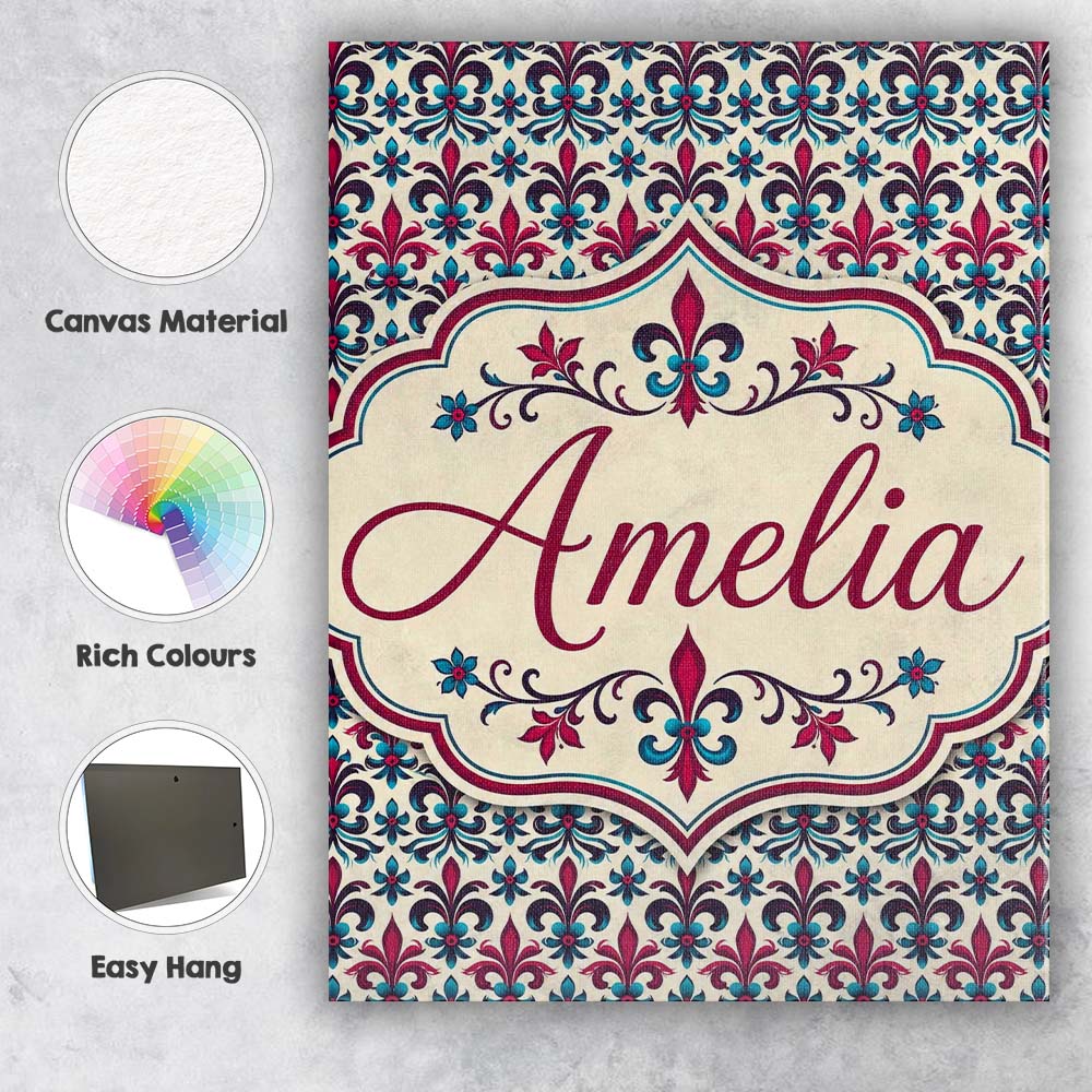 Personalised Name Bold Teal and Magenta Custom Modern Room Accent Elegant Feature Canvas Wall Art Print Decor Picture Ready to Hang