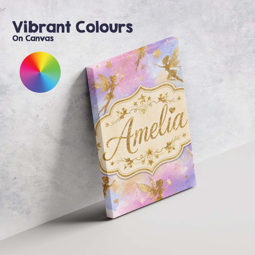 Personalised Name Magical Gold Fairy Custom Premium Decorative Design Modern Room Accent Canvas Wall Art Print Decor Picture Ready to Hang