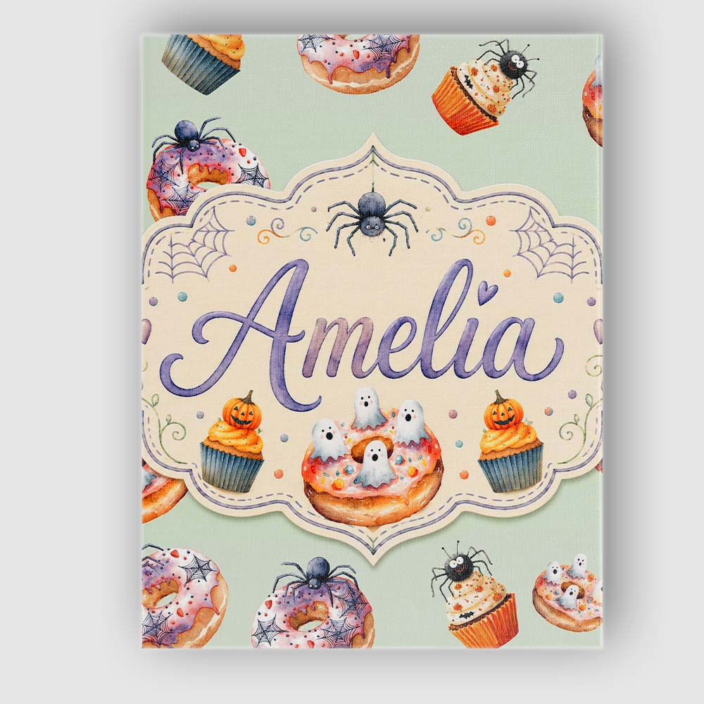Personalised Name Halloween Donuts Cupcakes Custom Bespoke Interior Contemporary Canvas Wall Art Print Decor Picture Ready to Hang