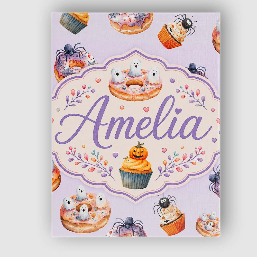 Personalised Name Halloween Donuts Cupcakes Custom Bespoke Interior Contemporary Canvas Wall Art Print Decor Picture Ready to Hang
