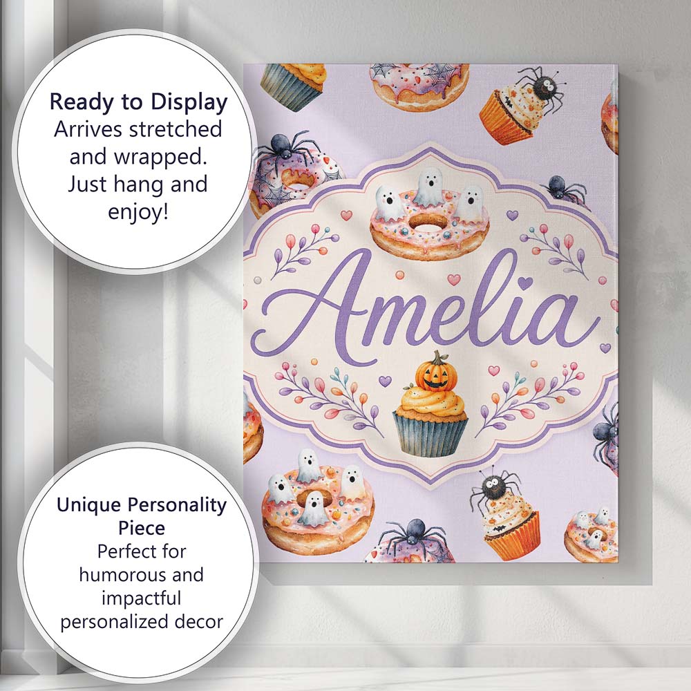 Personalised Name Halloween Donuts Cupcakes Custom Bespoke Interior Contemporary Canvas Wall Art Print Decor Picture Ready to Hang