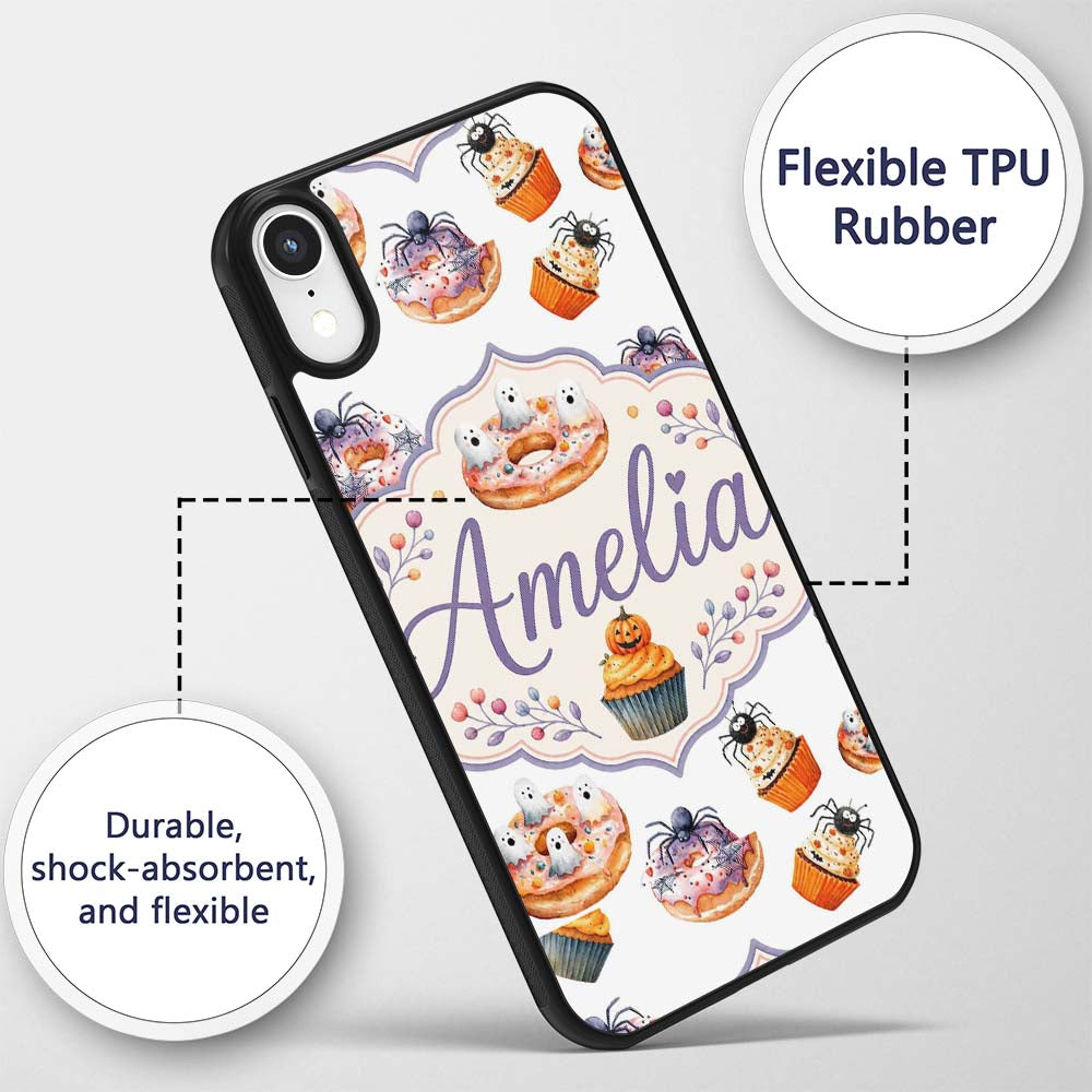 Halloween Donuts Cupcakes Spiders and Ghosts Cute Custom Name Protective Phone Case Mobile Cover Durable Everyday Smartphone Shock Resistant