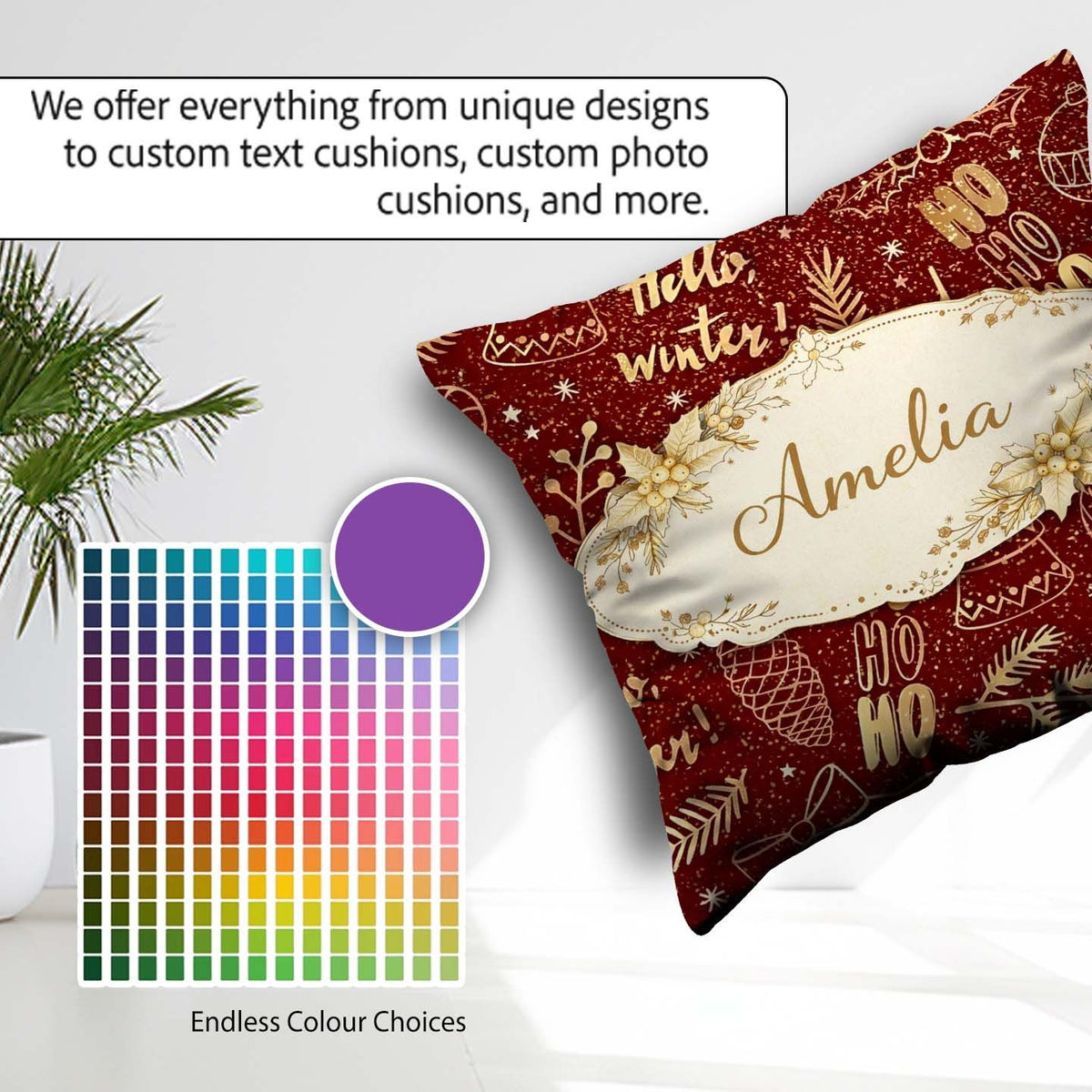 Custom Name Christmas Gold Foil Typography Tree Festive Seamless Square Filled Cushion Throw Pillow Sofa Bed Home Decor Zip Washable UK Made