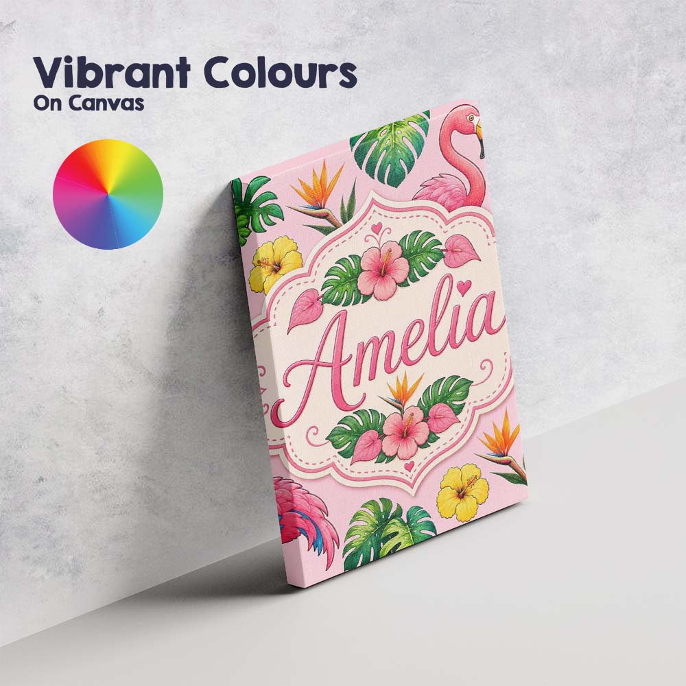 Personalised Name Tropical Flamingo with Custom Unique Gift Idea Elegant Feature Canvas Wall Art Print Decor Picture Ready to Hang